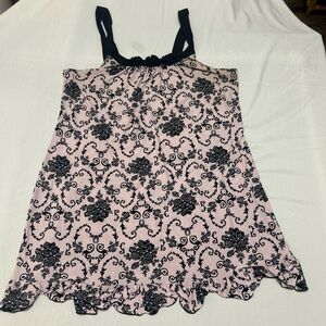 Vintage Linea Donatella Black & Pink Floral Chemise with Black Rosette Detail